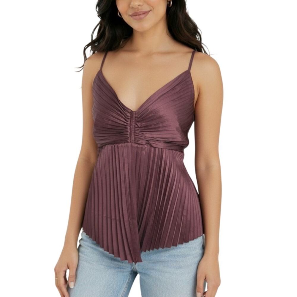 Banana Republic Burgundy Satin Pleated Cami Top XL Crossback NWT